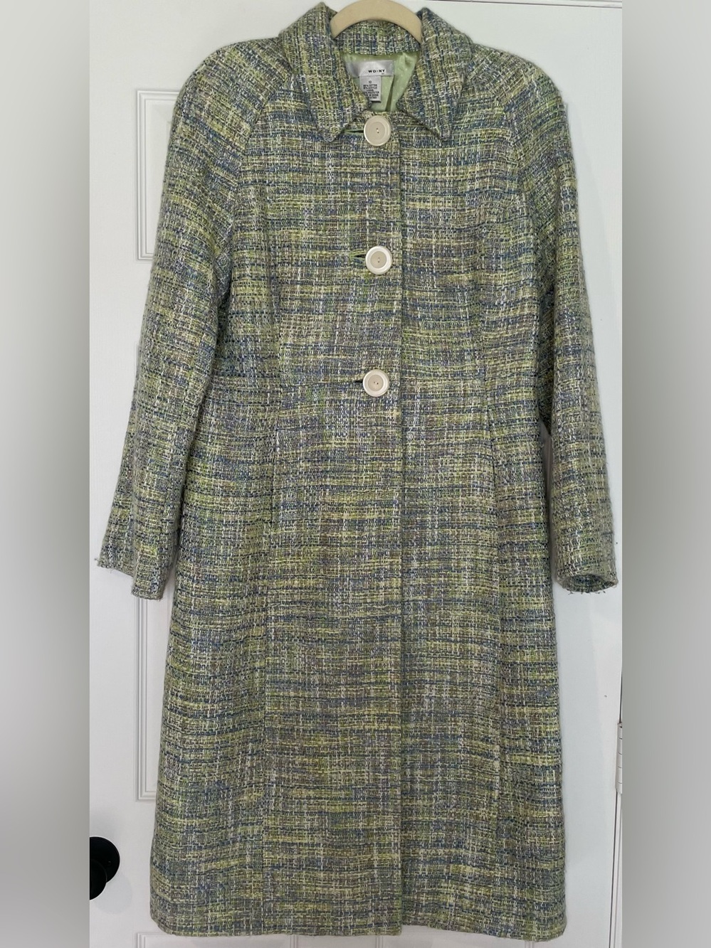 Gorgeous Green & Blue Tweed Coat - Classic Button Front